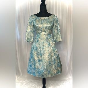 Vintage 50’s Emma Domb Gold Waterfall Brocade Cocktail Dress. Union Made